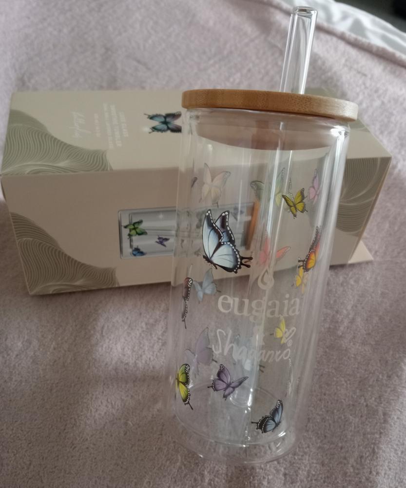 Luxe Glass Smoothie Tumbler | 430ml | Butterflies - Customer Photo From Shez