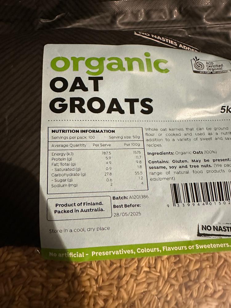 Organic Oat Groats 5KG - Customer Photo From M V 