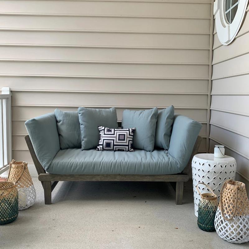 Solid Wood Outdoor Convertible Sofa Day Bed with Blue Spruce Cushion ...