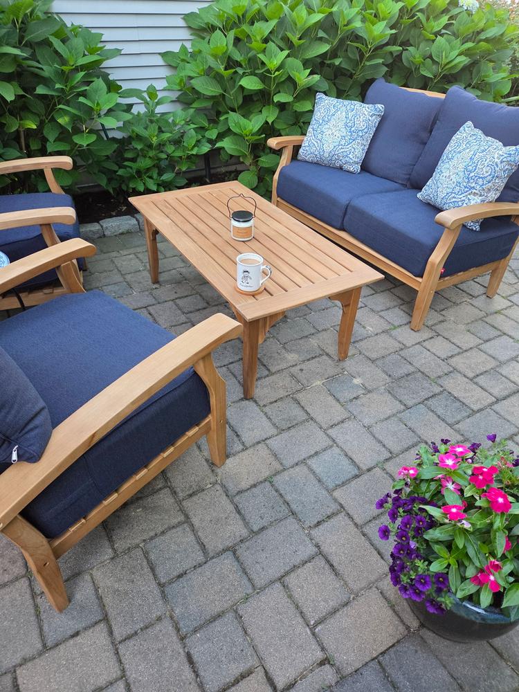 Caterina Teak Wood Outdoor Patio Loveseat Beige Cushion
