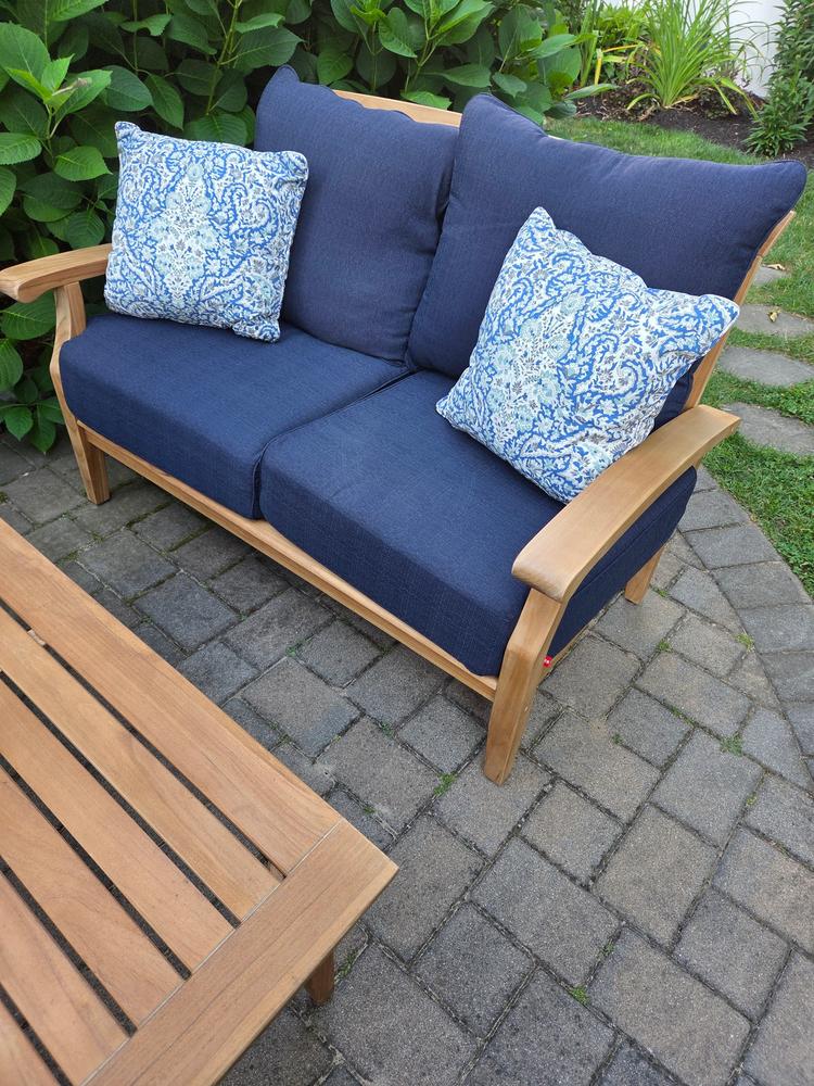 Caterina Teak Wood Outdoor Patio Loveseat Beige Cushion