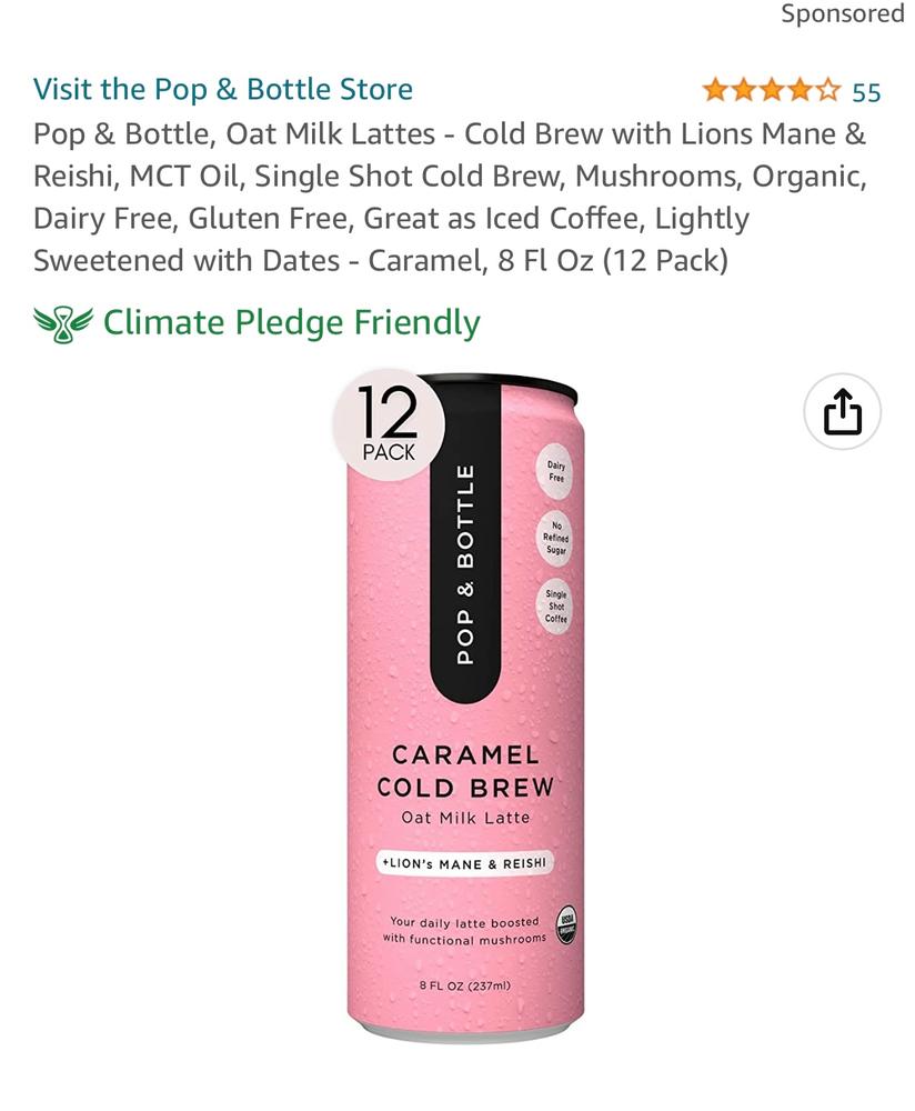Pop & Bottle - Oat Milk Cold Brew Lattes | 15 Pack (8 oz) Ultimate Sampler Pack | Maca, Antioxidants, Ashwagandha, MCT Oil, Collagen, Mushrooms | Org