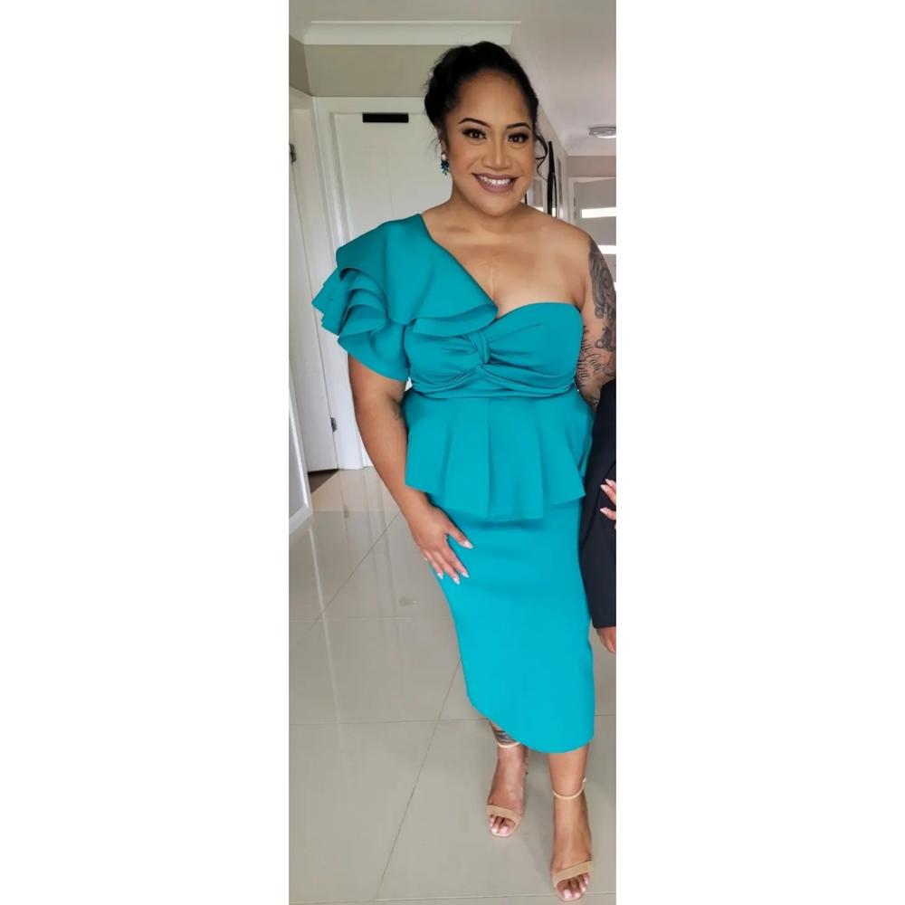 Jackie Turquoise One Shoulder Dress - Customer Photo From Mele M
