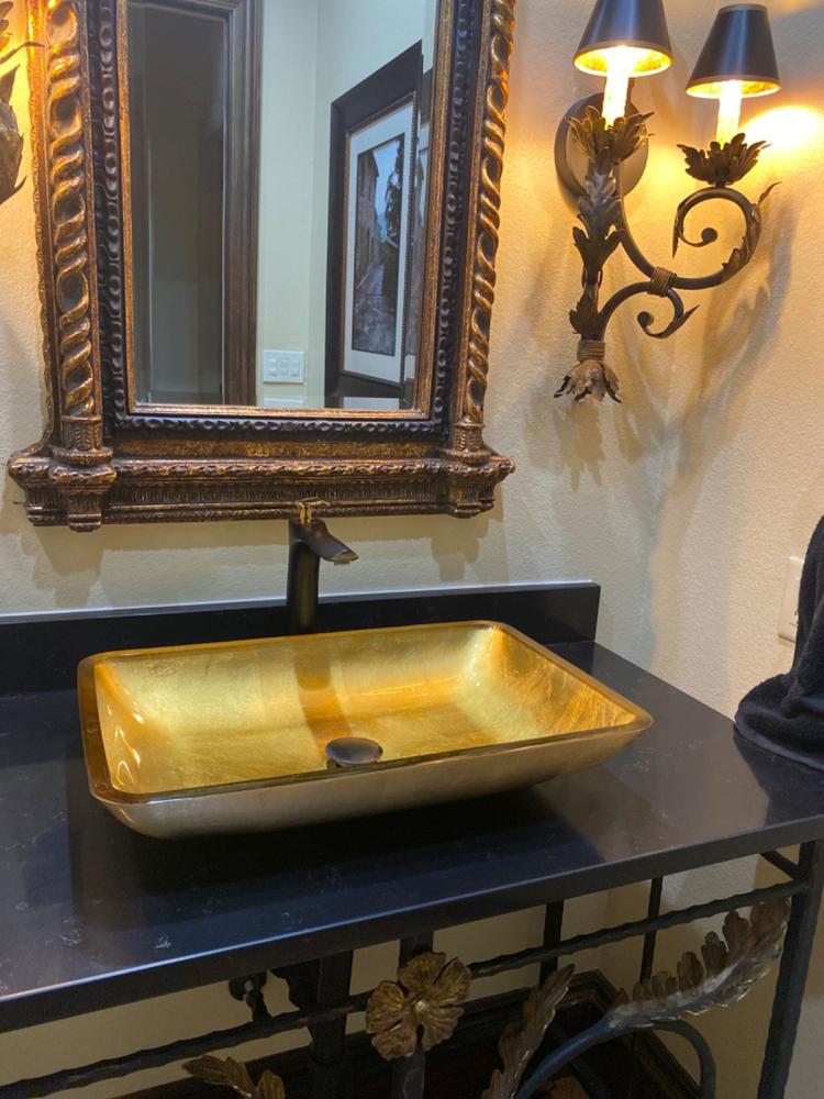 22" Rectangular Gold Glass Bathroom Vessel Sink - Customer Photo From Anonymous