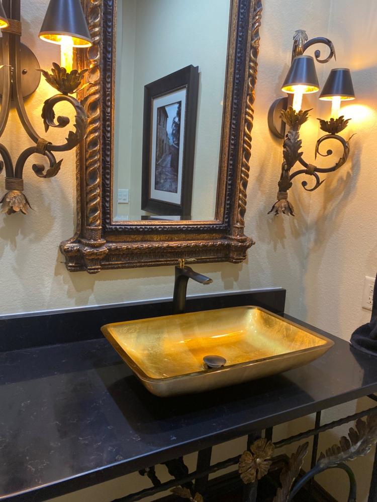 22" Rectangular Gold Glass Bathroom Vessel Sink - Customer Photo From Anonymous