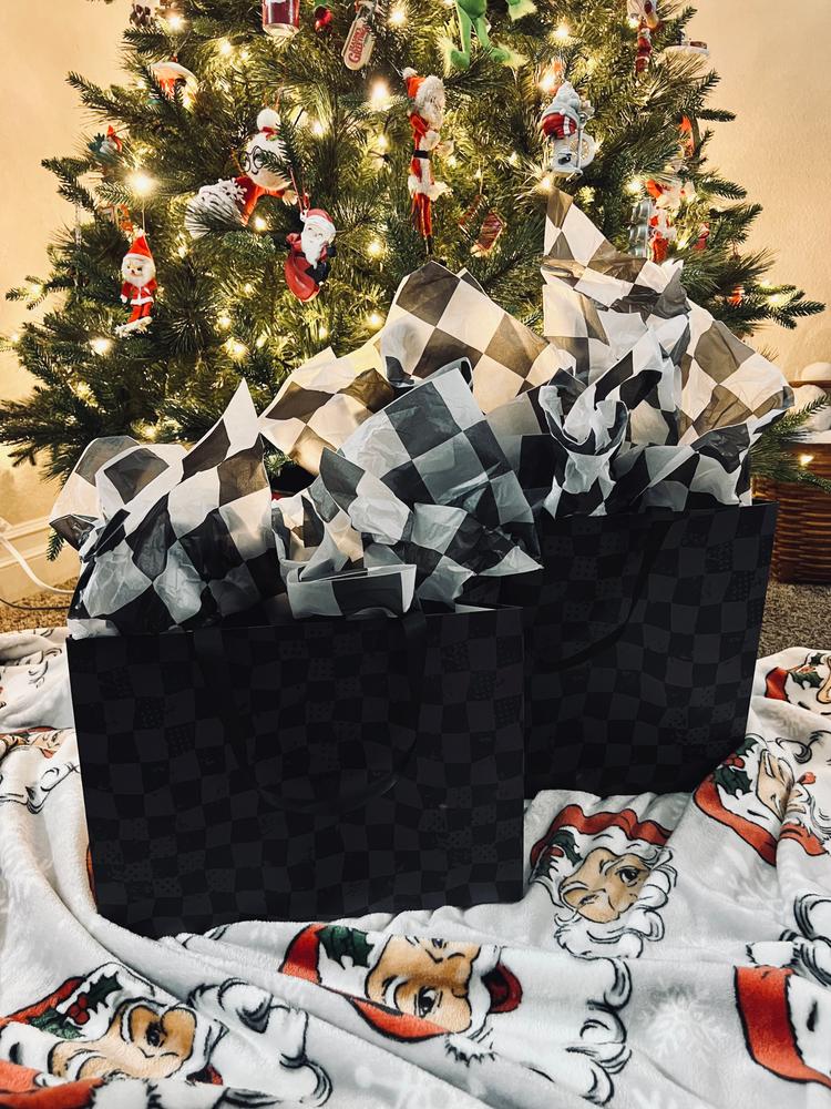 Black Grey Checks Gift Bag - Customer Photo From Jess