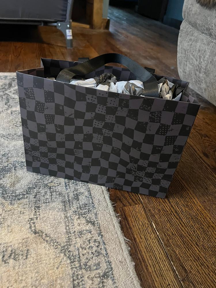 Black Grey Checks Gift Bag - Customer Photo From Nicole