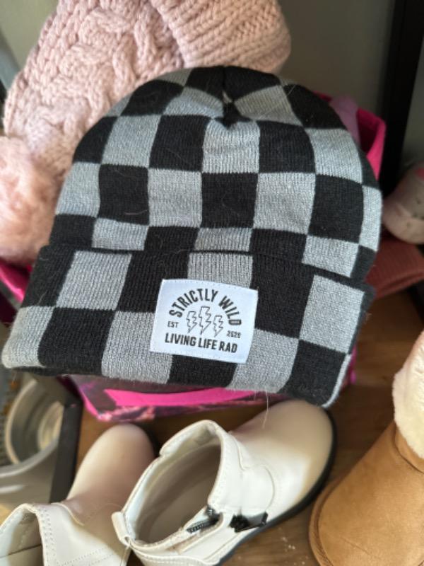 Chasing Checkers Grey Beanie / Ready To Ship - Customer Photo From Kaydie Craig