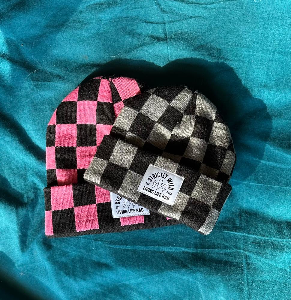 Chasing Checkers Pink Beanie / Ready To Ship - Customer Photo From Skyler