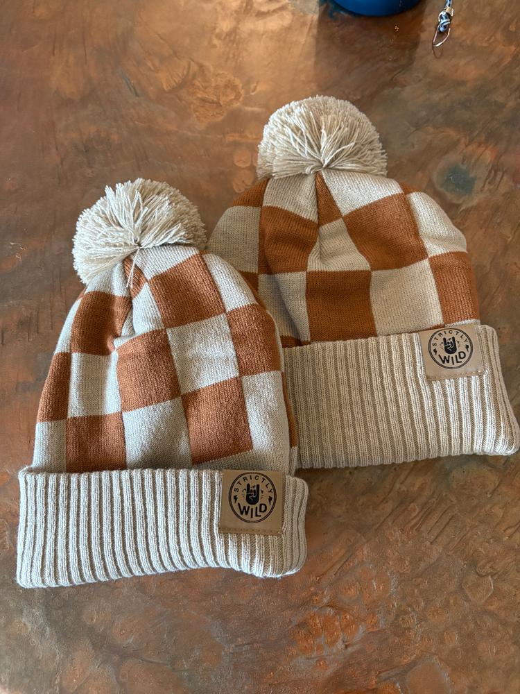 Trackside Tan Pom Beanie - Customer Photo From Megan Swords