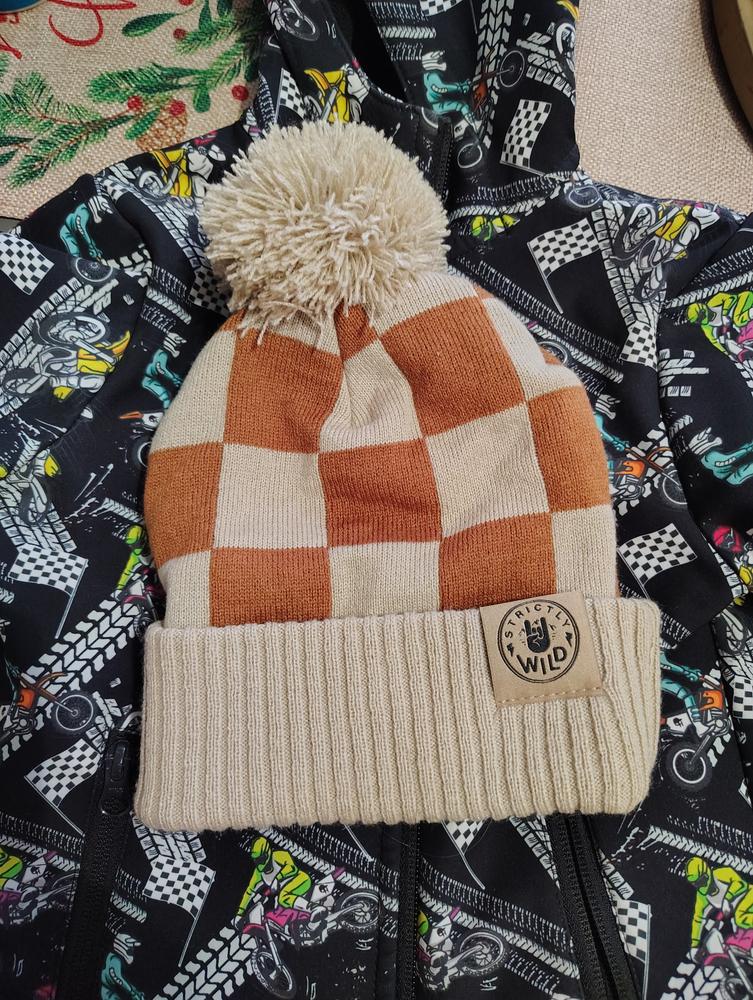 Trackside Tan Pom Beanie - Customer Photo From Becca