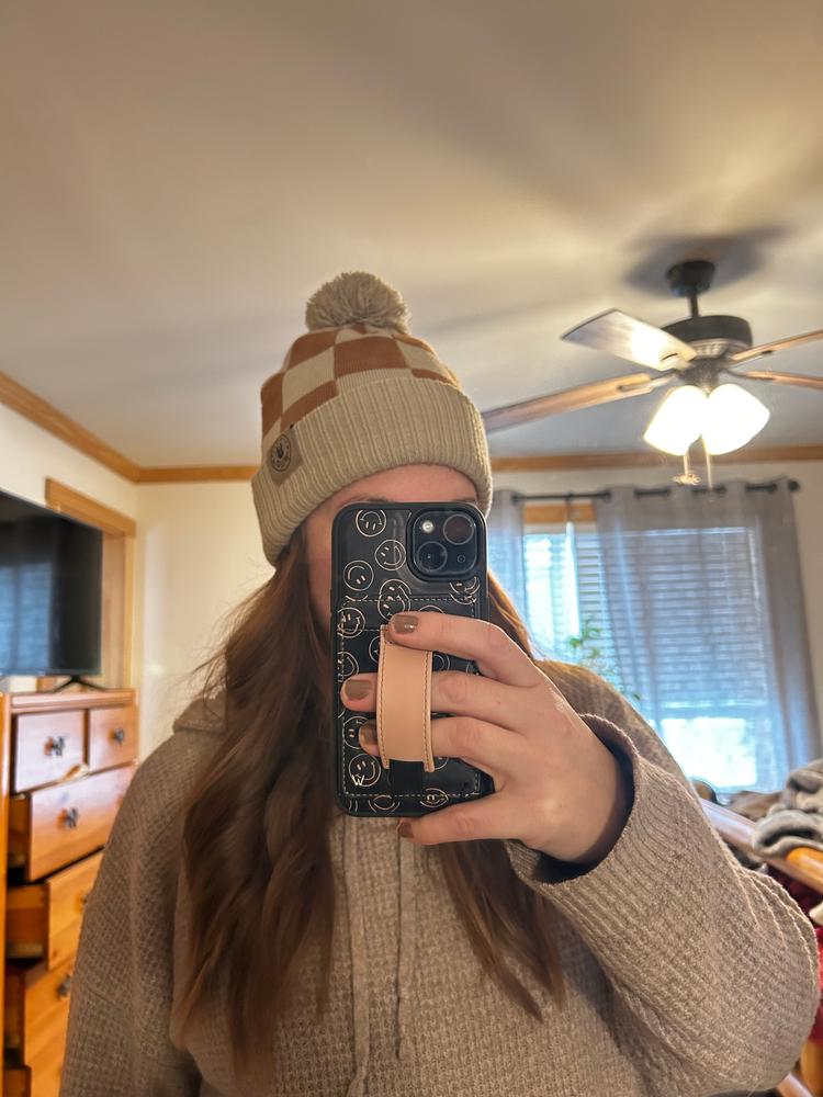 Trackside Tan Pom Beanie - Customer Photo From Katherine