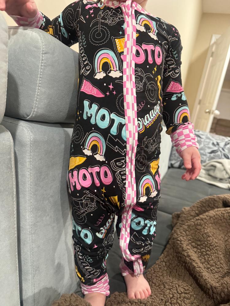 Moto Girl Zip Up Pajamas / Ready To Ship - Customer Photo From Cassidy