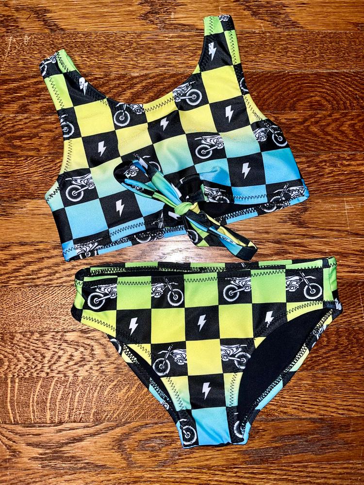 Retro Dirt Bike Checks Girls 2 Piece - Customer Photo From Jalynn