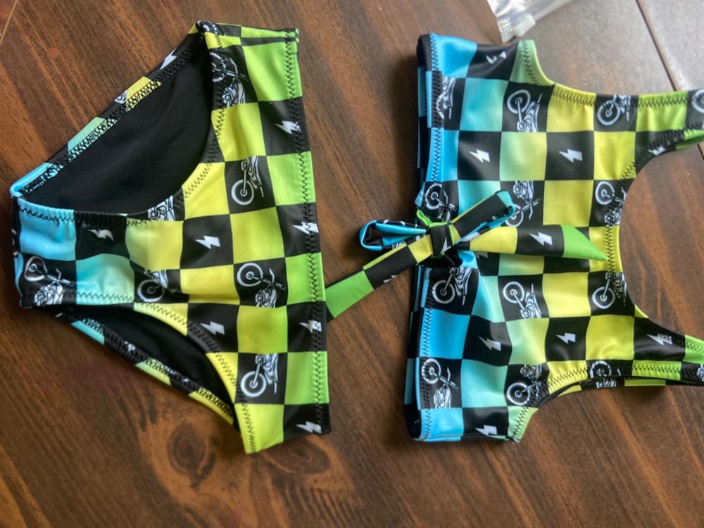 Retro Dirt Bike Checks Girls 2 Piece - PREORDER (Begin shipping to you April 30-May 10) - Customer Photo From Breanna Clark