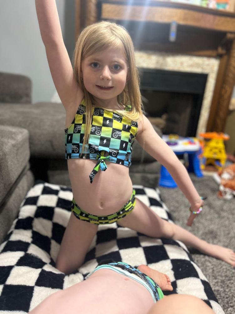 Retro Dirt Bike Checks Girls 2 Piece - PREORDER (Begin shipping to you April 30-May 10) - Customer Photo From Baylie Apperson