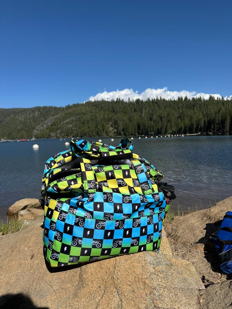 Retro Dirt Bike Checks Beach Bag (Restock Shipping to you June 28 - July 5) - Customer Photo From Jamie Mather