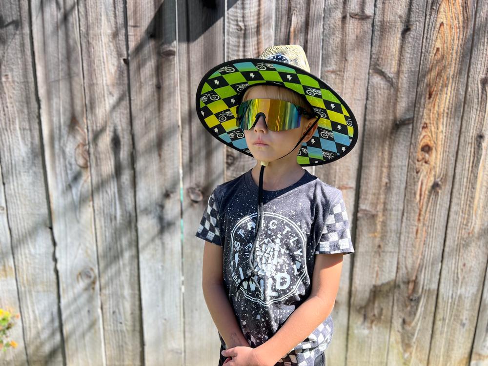 Retro Dirt Bike Checks Straw Hat - Customer Photo From Jess