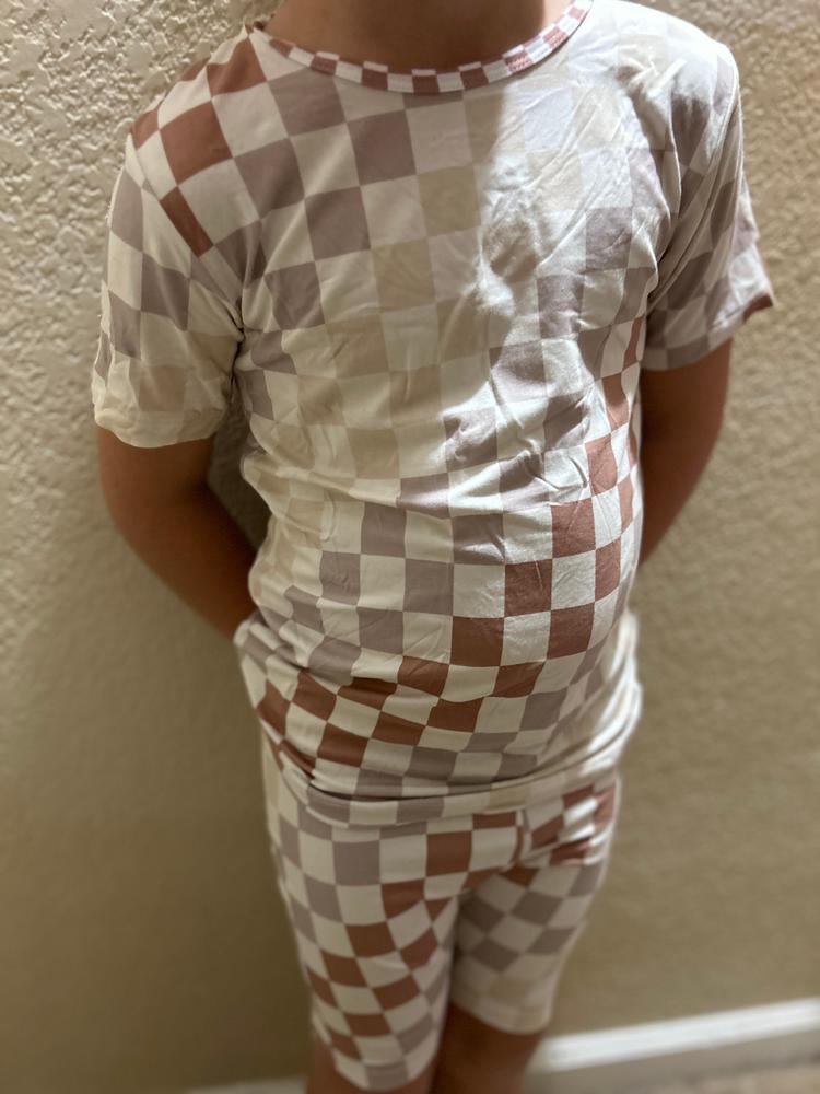 Neutral Checker 2 Piece Pajamas - Customer Photo From Courtney 