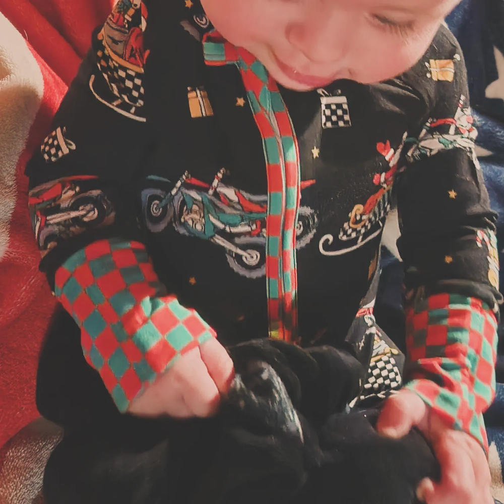 Santas Speedy Sleigh Zip Up Pajamas / PREORDER (begin shipping to you Nov 20 - Dec 4) - Customer Photo From Rose Olson