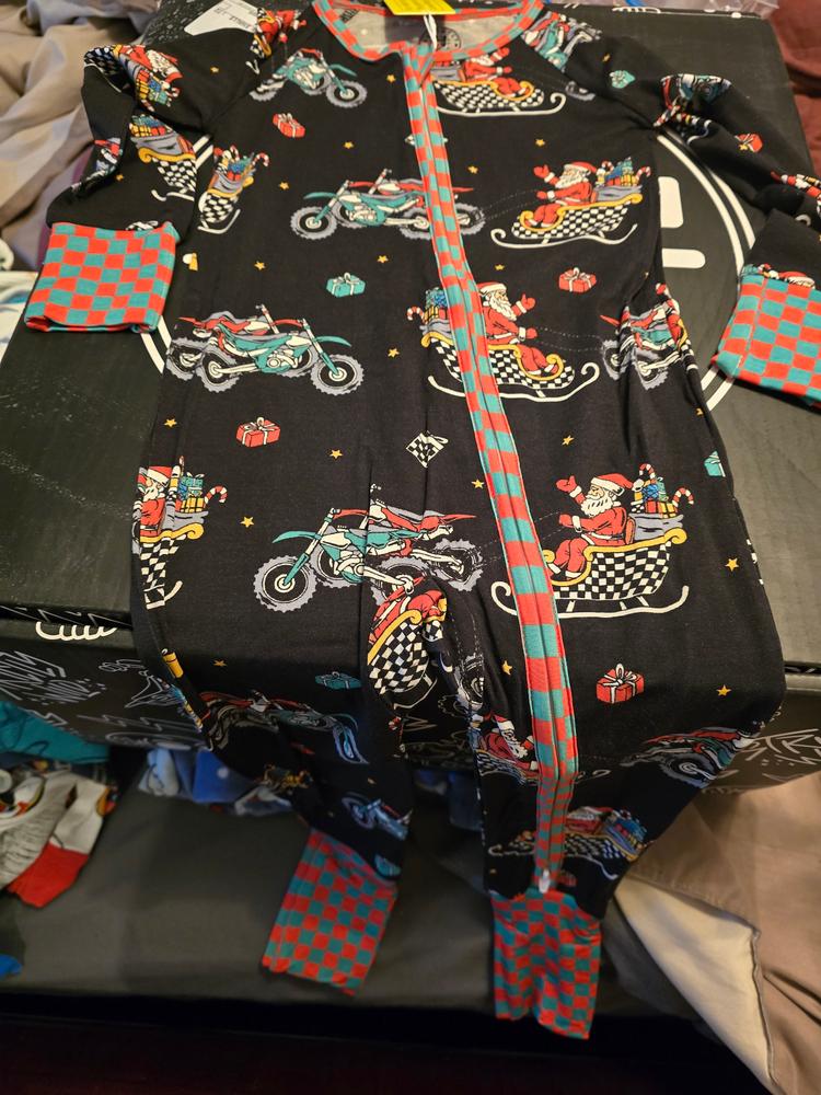 Santas Speedy Sleigh Zip Up Pajamas - Customer Photo From Tanya