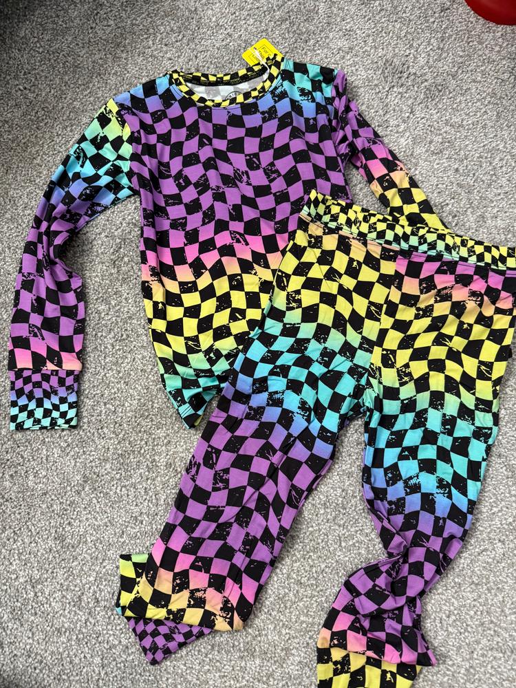 Rainbow Checker 2 Piece Pajamas - Customer Photo From Tiffany 