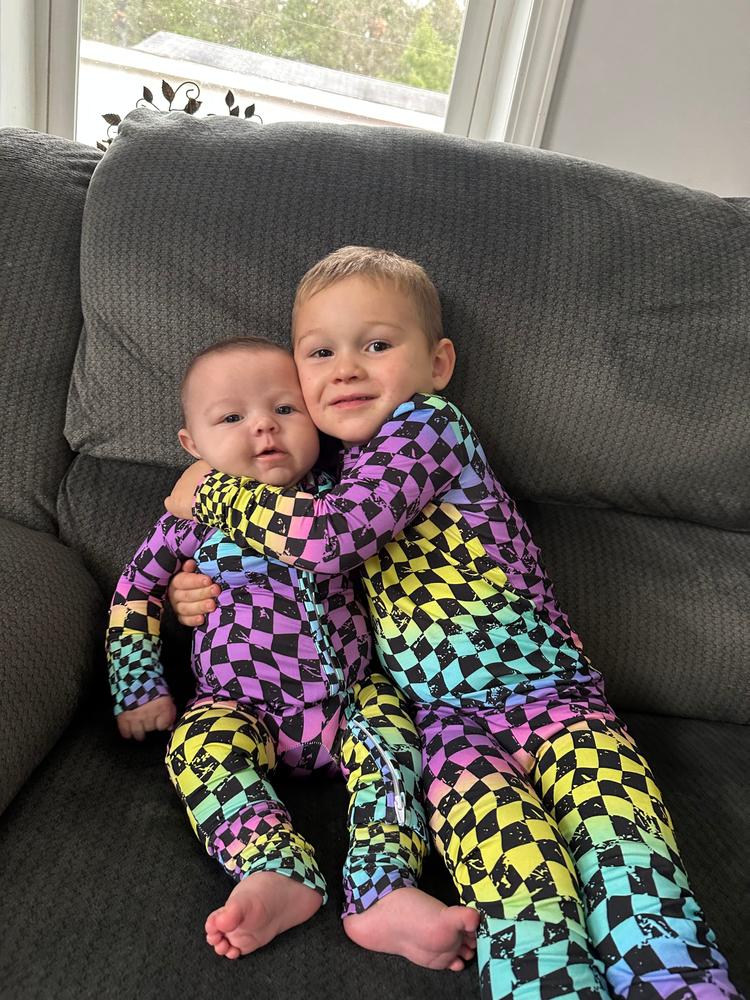 Rainbow Checker 2 Piece Pajamas - Customer Photo From Angel Eckert