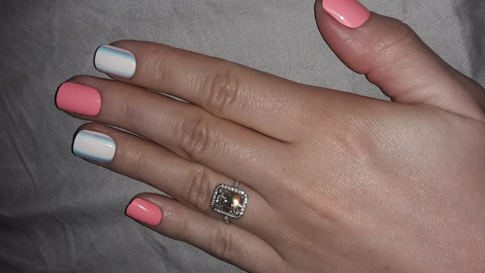 Strålande Moissanite förlovningsring med diamant 3 CTW 14k vitguld - kundfoto från Anonymous