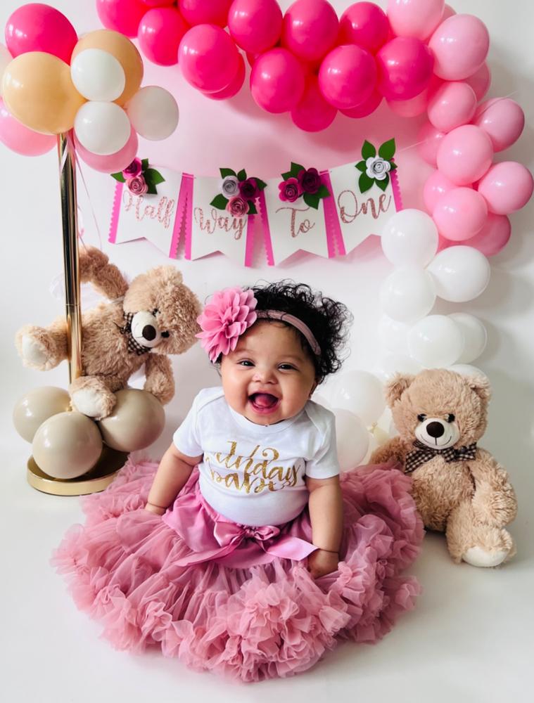 half month birthday dress Claudette 6 Month Birthday Outfit Girl Half Birthday Pink And Gold Outfit 24 Months Long Sleeve