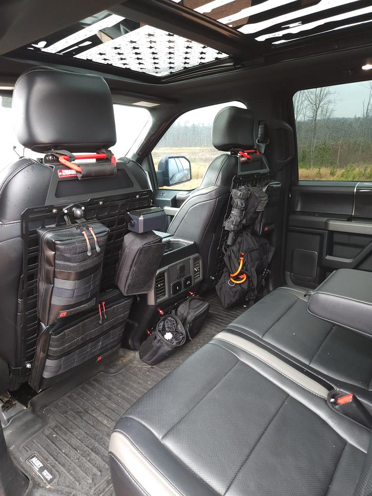 Seat Back Tech Plate MOLLE Kit - Ford F-150 & Raptor (2015-2023), SuperDuty (2017-2024), Ranger (2019+) - Customer Photo From Marc