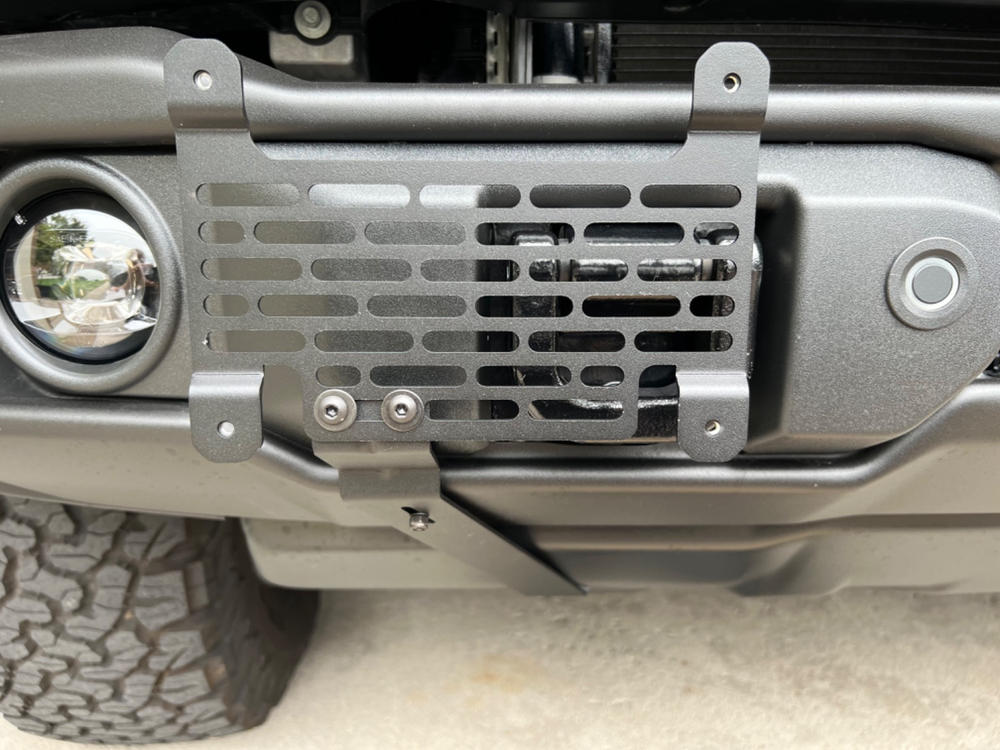 Bronco License Plate Mount | Ford Bronco (2022+) for Capable Steel Bumper w/ Flip-Up Tow Hooks - Customer Photo From John Iacobucci
