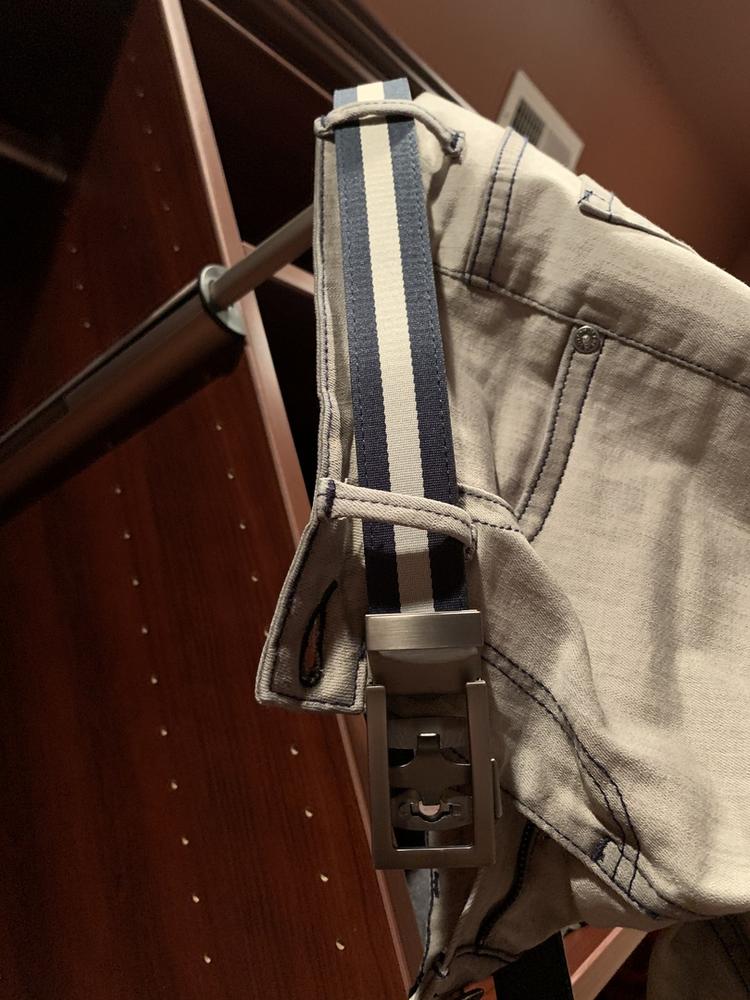 1.25" Navy-White Stripe Cloth Strap - Customer Photo From Joel F.