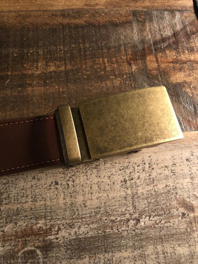 1.5" Classic Buckle in Antiqued Gold - Customer Photo From Steve B.