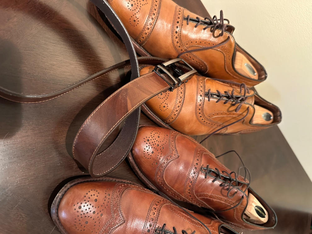 **FACTORY SECOND** 1.5" Marbled Tan Vegetable Tanned Leather Strap - Customer Photo From Robert Cupp