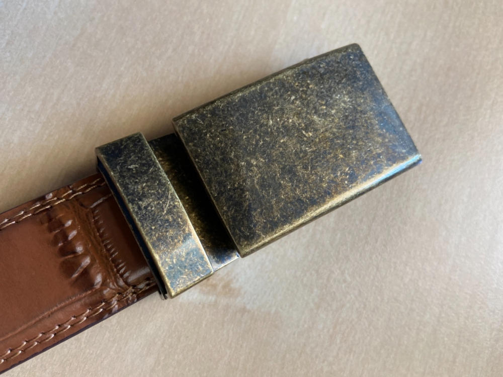 1.25" Classic Buckle in Antiqued Gold - Customer Photo From Peter Soros