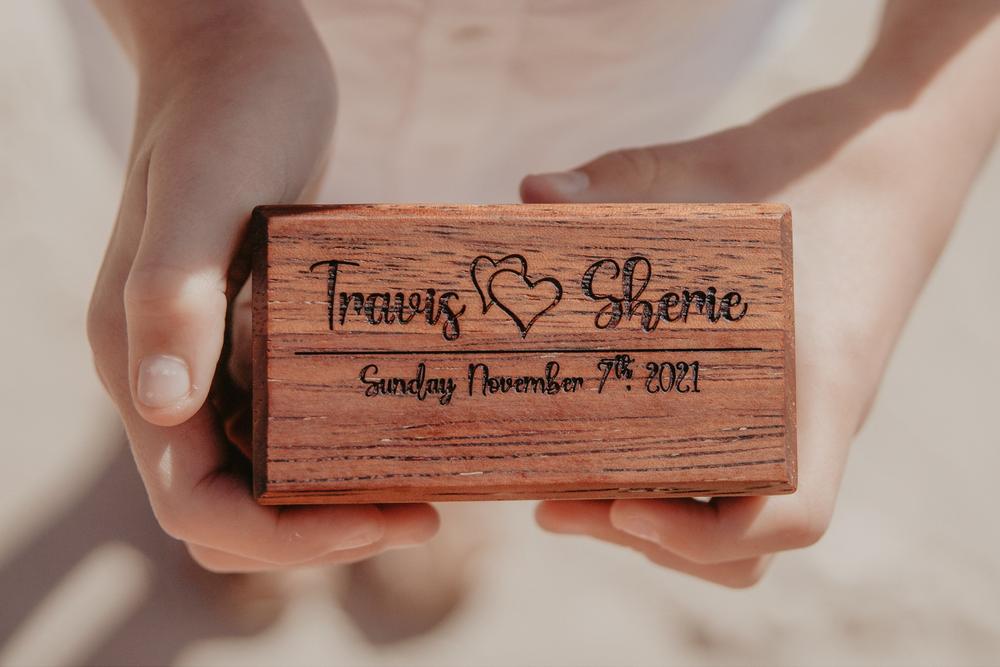 Double Wedding Ring Box crafted from Engraved Hard Wood - Customer Photo From Sherie Heathcote