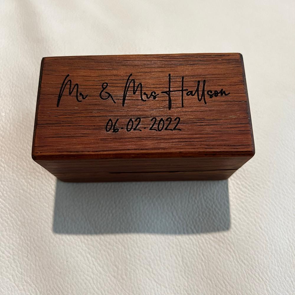 Double Wedding Ring Box crafted from Engraved Hard Wood - Customer Photo From Lori Cole