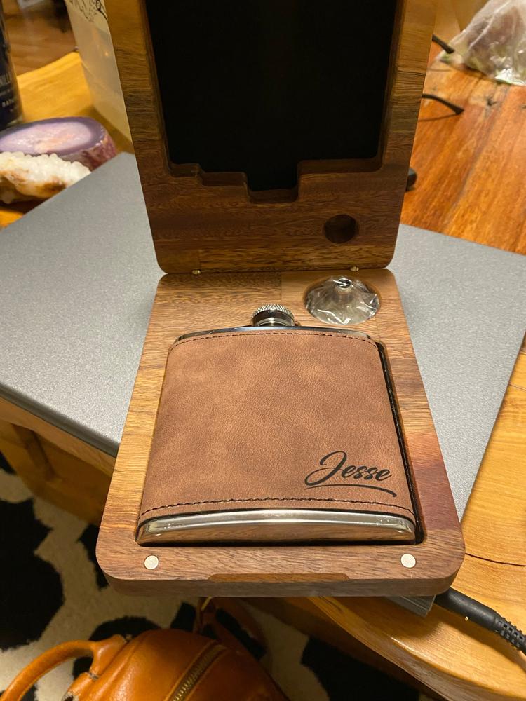 Leather Hip Flask Personalized Groomsmen Gift Set with Wooden Box - Customer Photo From Katrina Wisozk