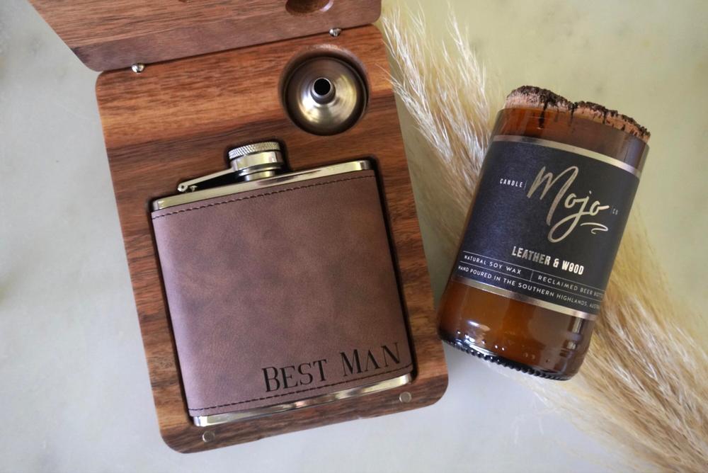 Leather Hip Flask Personalized Groomsmen Gift Set with Wooden Box - Customer Photo From Bree Altenwerth