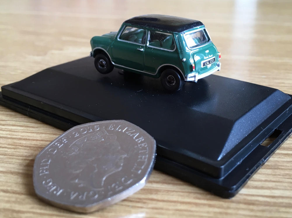 Oxford Diecast Almond Green/Old English White Austin Mini - 1:76 Scale - Customer Photo From Euan Frame