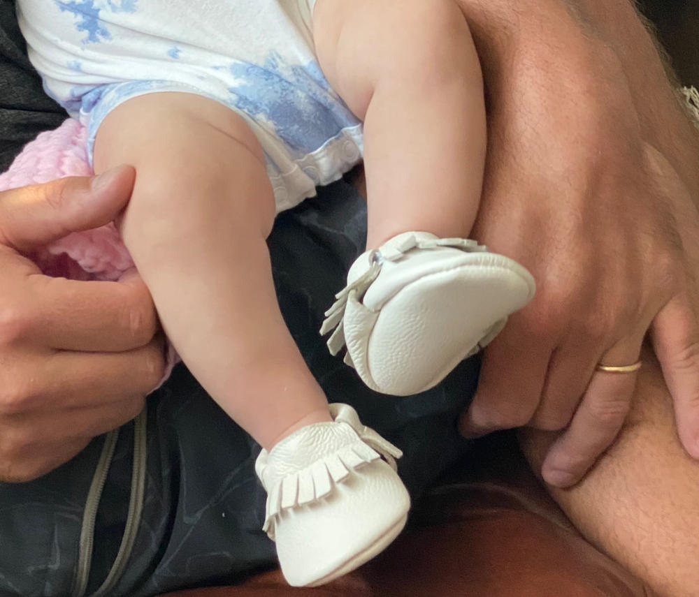 Pearl White Baby Moccasins - Customer Photo From Ruth Moran