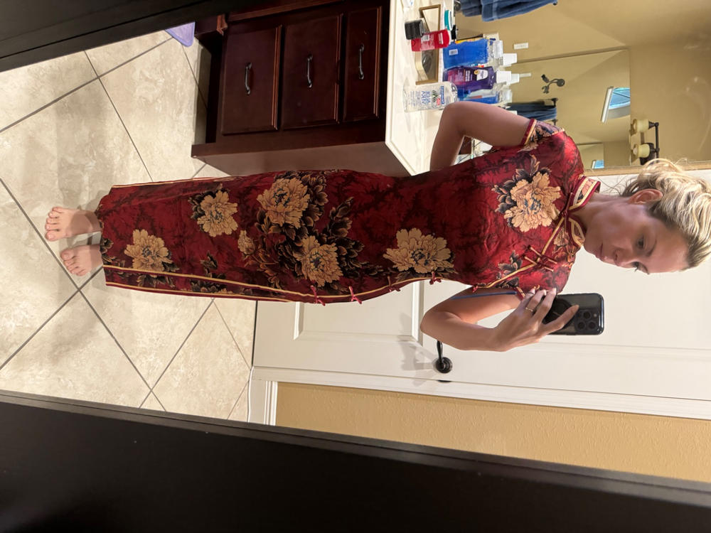 Classic Floral pattern, 19 mome natural silk, high end long Qipao - Customer Photo From Luana Secui Lye