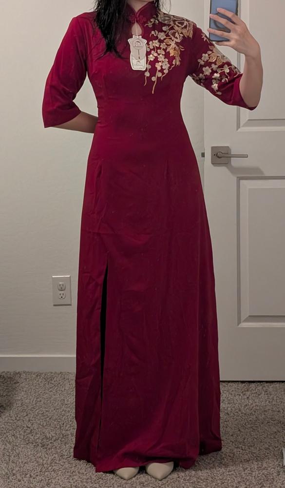 strapless open back dress Chevlair Cheongsam Dress  Silk Satin Dress in Red (Pre-Order & Rent)  ESYE