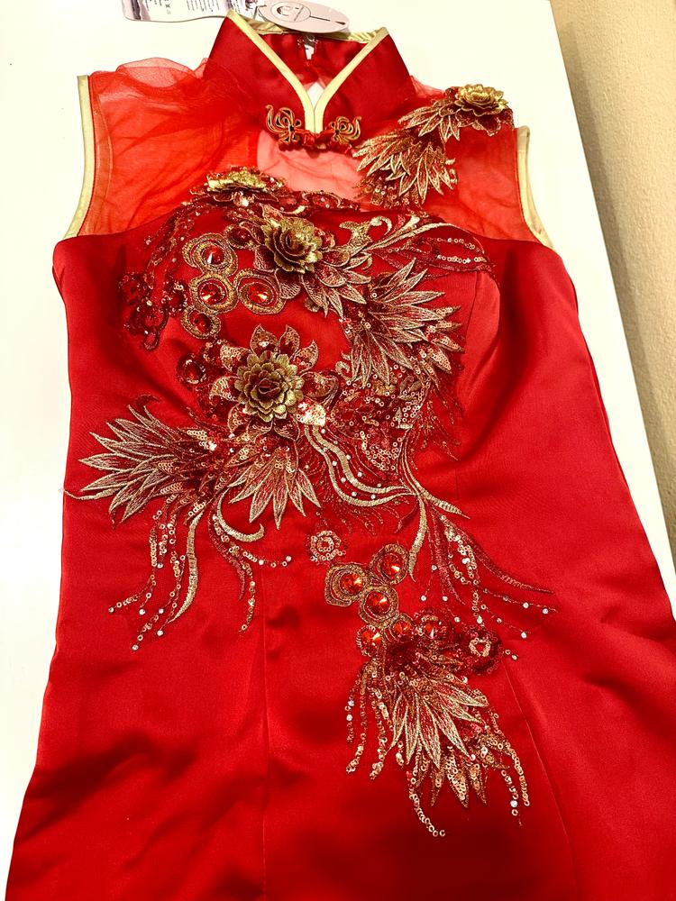 Floral Sequined, high-end satin fishtail Qipao - Customer Photo From Lina