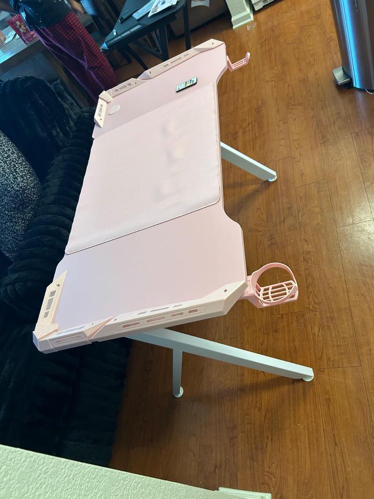 T-Shaped LED Series Gaming Desk 63 Inch Pink - Customer Photo From ebony