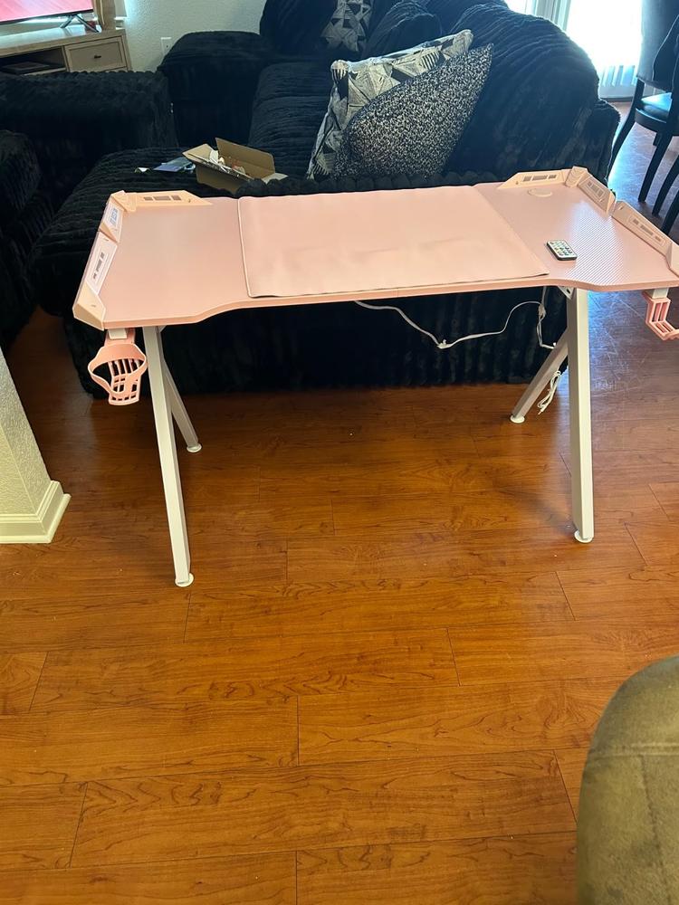 T-Shaped LED Series Gaming Desk 63 Inch Pink - Customer Photo From ebony