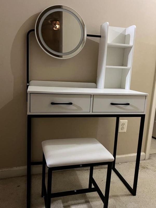 Vanity Desk GJ White and Black - Customer Photo From Amy