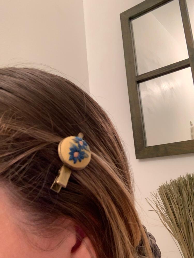 Embroidered Button Hair Clips, Set of 3 - Customer Photo From Veronica Y.