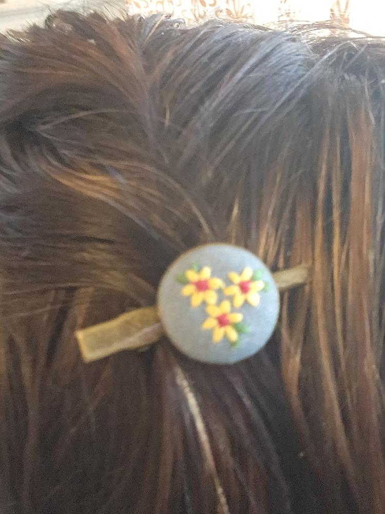 Embroidered Button Hair Clips, Set of 3 - Customer Photo From Lydia Robertson