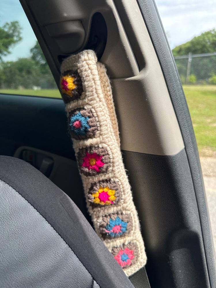 Crochet Seatbelt Cover - Cream - Customer Photo From Corine Spicer
